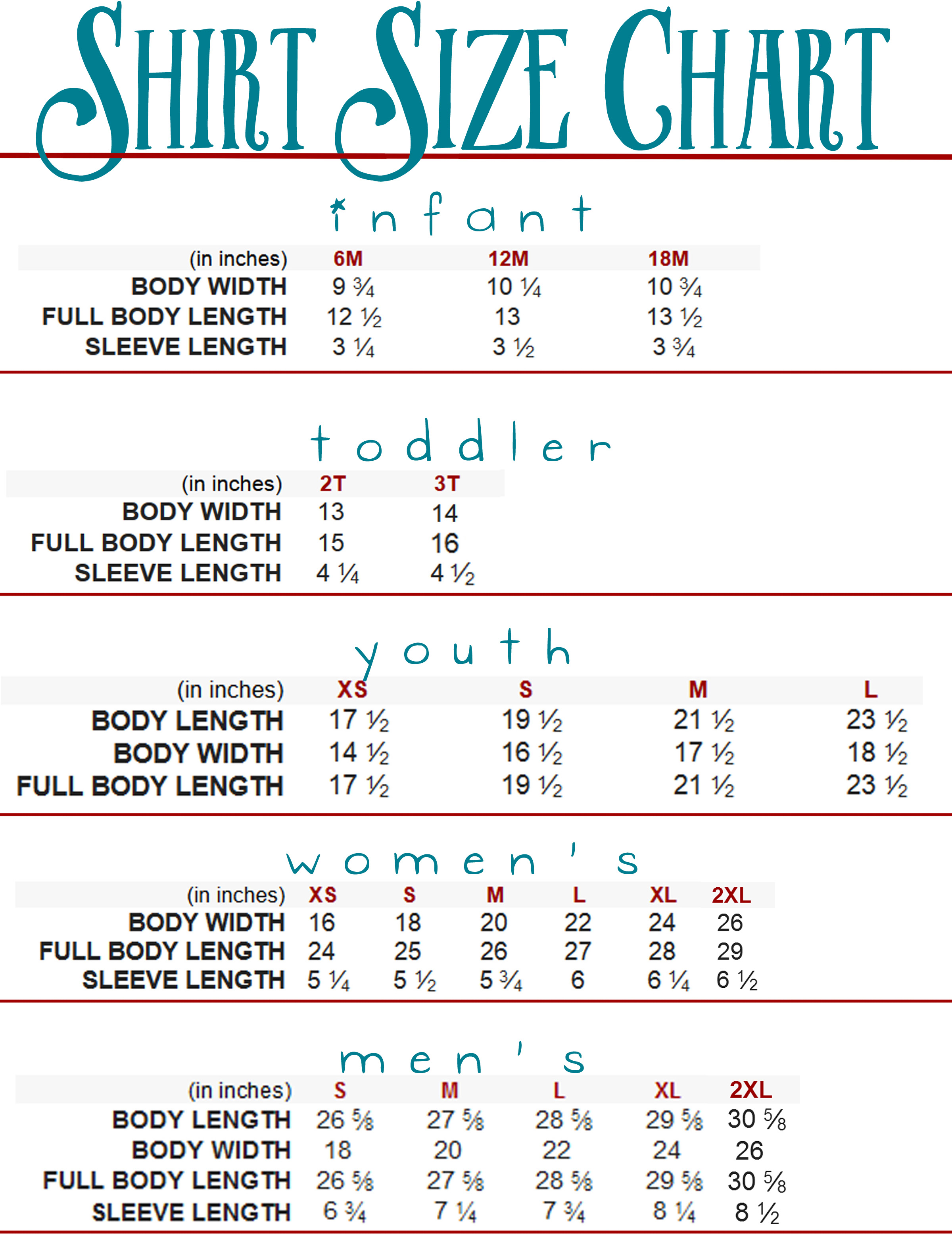 authentic t shirt company size chart