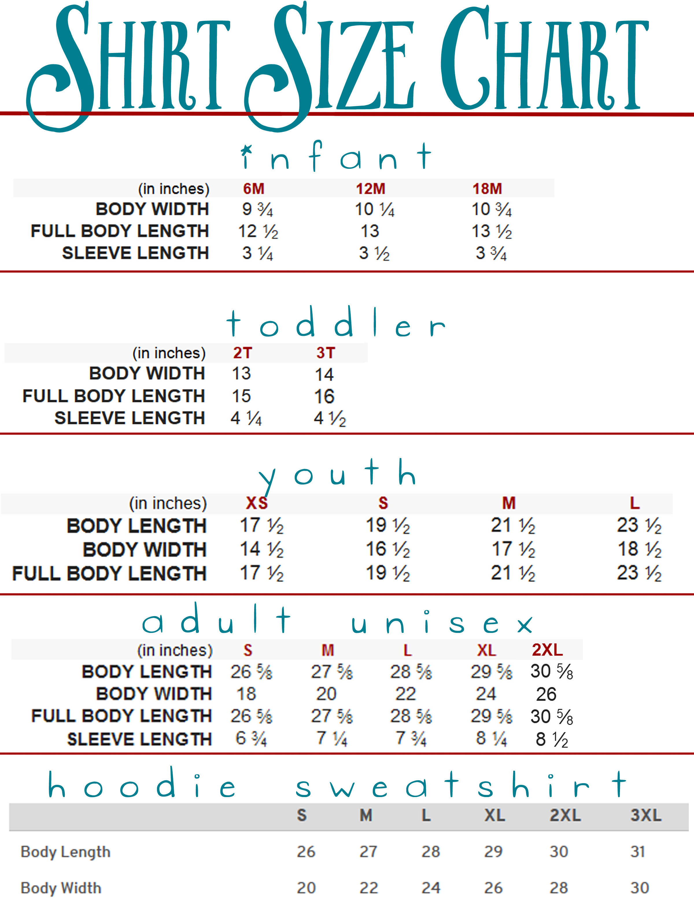 3t Size Chart